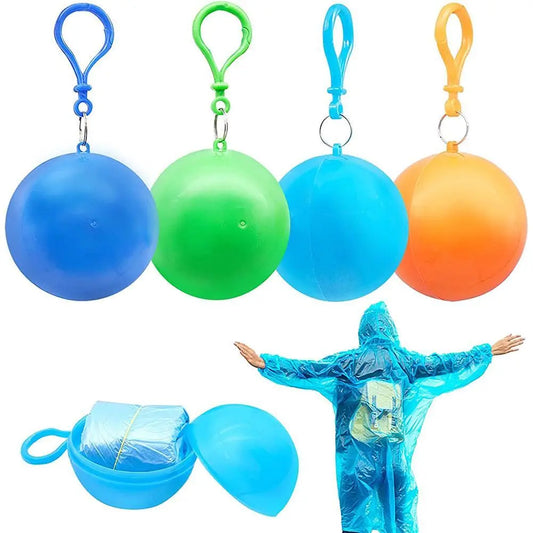 Disposable Rain Coat in a Plastic Ball - Blue