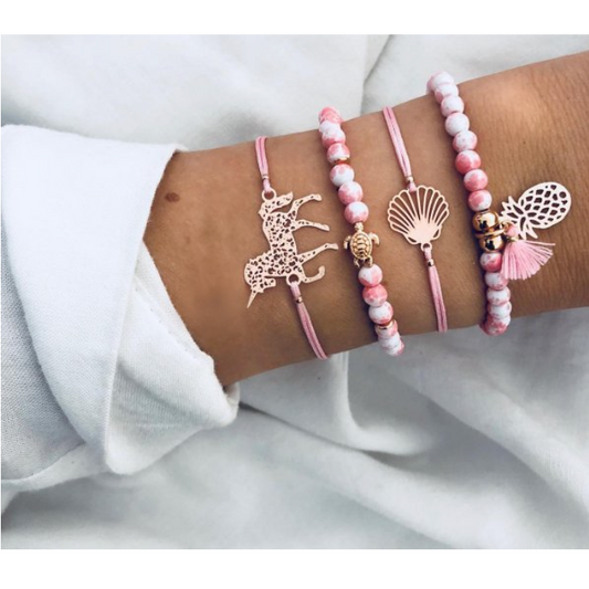 5 Pcs Fashion Bracelets Sets for Women - Pink