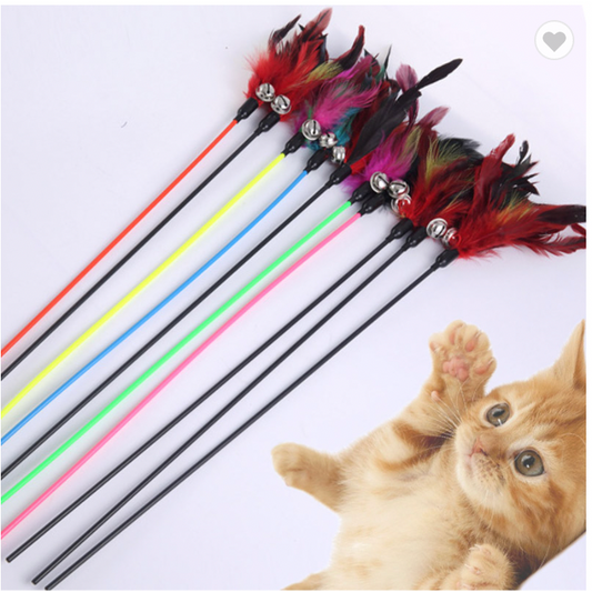 Cat Stick Feather With Small Bell - Red