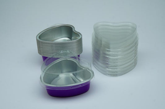 25 Aluminum Cups With Lids For Cupcakes - Purple (Heart Shape)