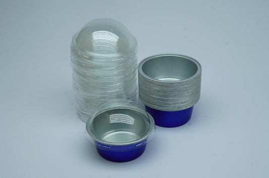 25 Aluminum Cups With Lids For Cupcakes - Blue (Flat Base)