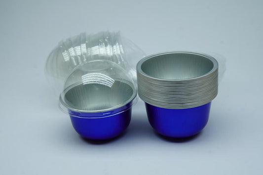 25 Aluminum Cups With Lids For Cupcakes - Blue (Round Base)