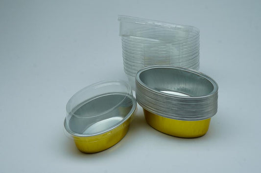 25 Aluminum Cups With Lids For Cupcakes - Gold (Oval)