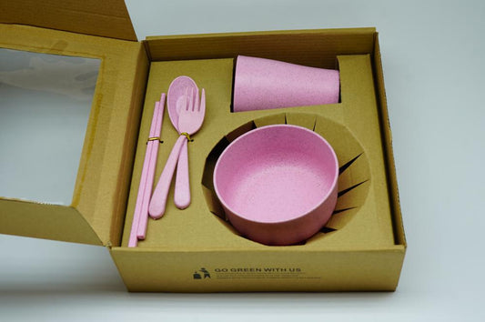 6 Pcs Plastic Tableware Set - Pink