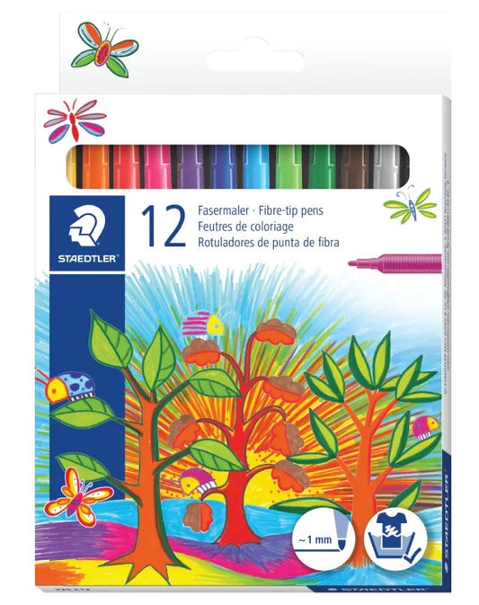 Set of Staedtler Fiber Tip 12 Color Pens + 12 Wax Crayons